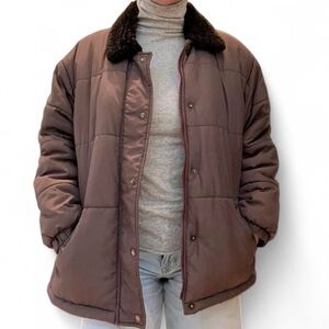 Nordstrom Gallery Brown Puffer Jacket with Faux Fur Collar